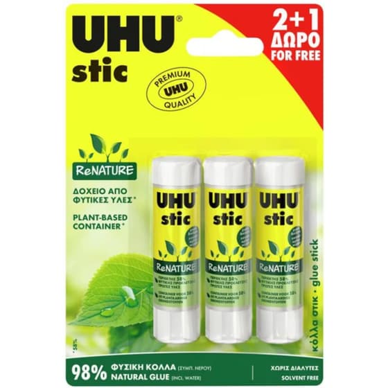Κόλλα UHU Stic Renature 2+1 image 0