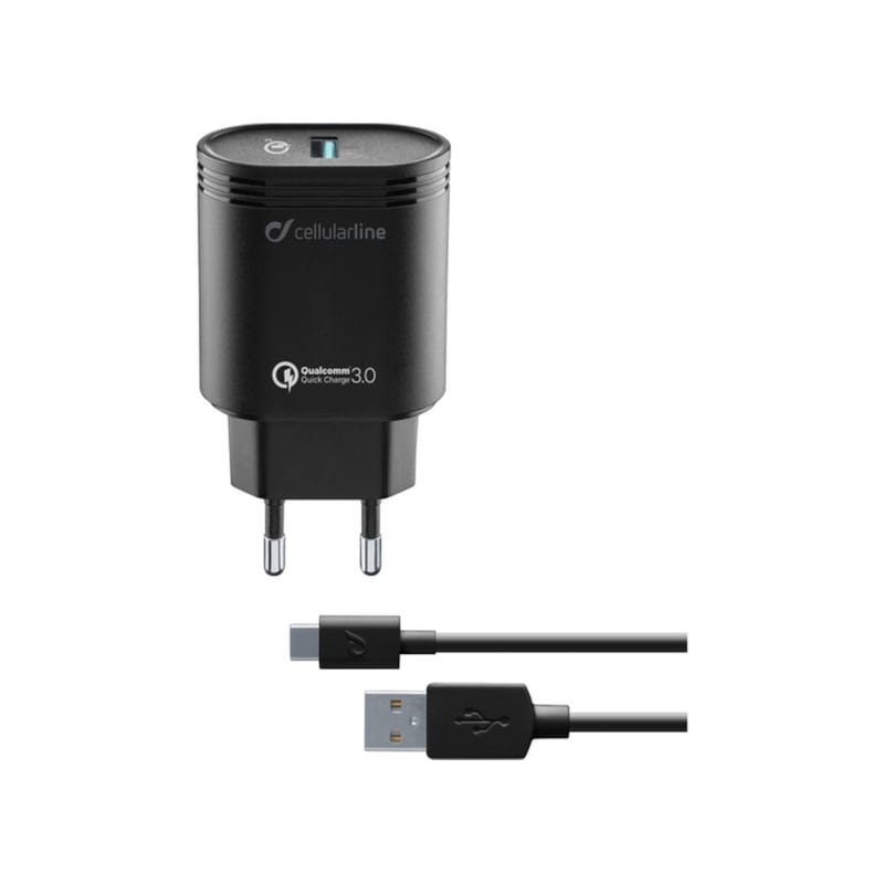 Σετ Φόρτισης Cellular Line Fast Charger Usb QC3.0 with cable Usb-C – Black