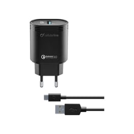 Σετ Φόρτισης Cellular Line Fast Charger Usb QC3.0 with cable Usb-C - Black