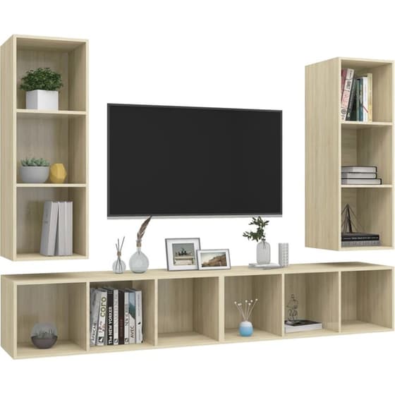 Έπιπλα Τηλεόρασης VidaXL από Μοριοσανίδα 4 Τμχ 37x37x107cm - Καφέ image 1