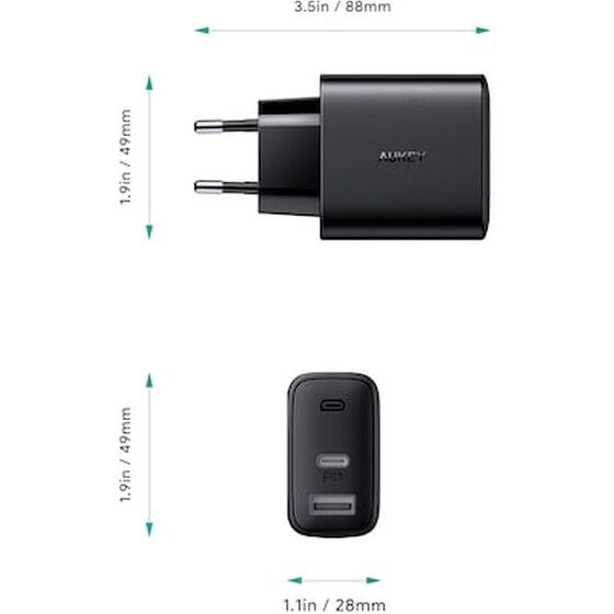 Φορτιστής Πρίζας Aukey Pa-f3s Swift Series 30W 2-port Pd Usb-C,Usb - Black image 1