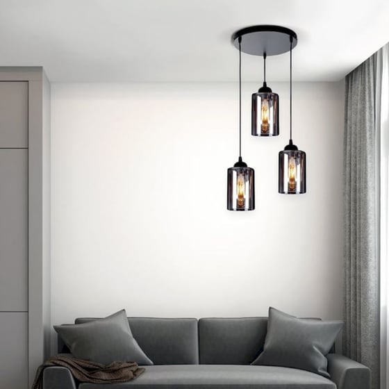 Φωτιστικό Οροφής Τρίφωτο Homelighting Smog 77-8202 Γυάλινο/Μεταλλικό - Μαύρο/Γκρι image 1