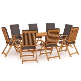 Vidaxl Σετ Τραπεζαρίας Κήπου 9 Τεμ. Μασίφ Ξύλο Teak Με Γκρι Μαξιλάρια