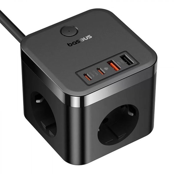 Πολύμπριζο Baseus PowerCombo Cube 3x AC/2x USB/2x USB-C/ Καλώδιο 30W 1.5m - Μαύρο image 2