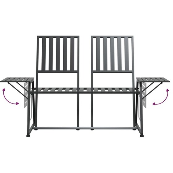 Διθέσιο Παγκάκι Κήπου VidaXL Ατσάλινο 165x75x93 cm - Μαύρο image 3