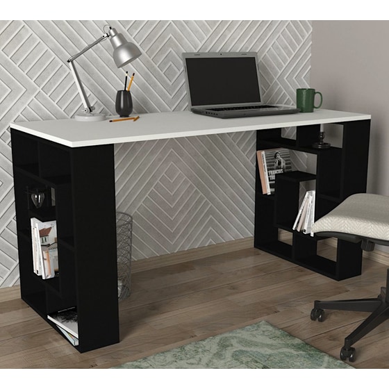 Γραφείο Μελέτης από Μελαμίνη 140x60cm - Λευκό/Μαύρο image 1