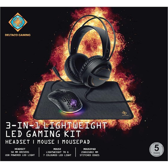 Deltaco 3in1 Gaming Σετ Ενσύρματο Ποντίκι LED & Ενσύρματα Ακουστικά 3.5mm & Mousepad - Μαύρο image 6