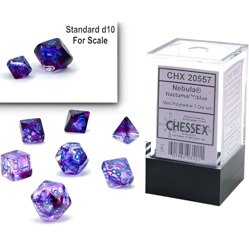 CHESSEX Σετ Ζάρια - 7 Mini Dice Set Polyhedral Luminary Nocturnal With Blue