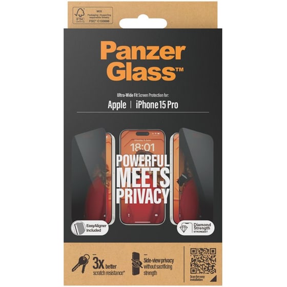 Προστατευτικό οθόνης Apple iPhone 15 Pro - PanzerGlass Privacy Screen Protector Ultra-Wide Fit with EasyAligner image 1