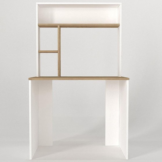 Γραφείο Βιβλιοθήκη ArteLibre Arago από Μοριοσανίδα/Μελαμίνη 90x45x148cm - Λευκό/Φυσικό Καφέ image 2