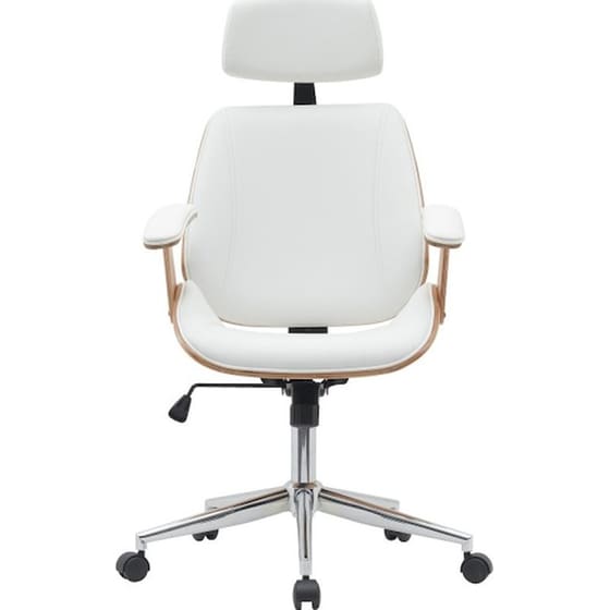 Καρέκλα Διευθυντική 24Mall Mile από Τεχνητό Δέρμα & Ξύλο Plywood - Λευκή/ Καφέ image 4
