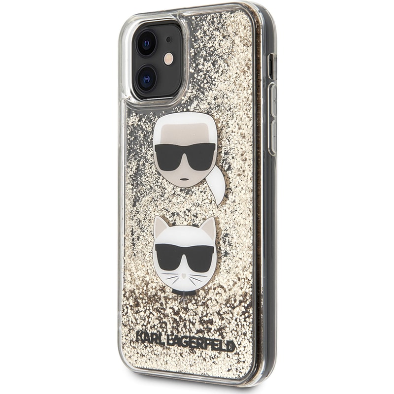 KARL LAGERFELD Θήκη Apple iPhone 11 - Karl Lagerfeld Liquid Glitter Case 2 Heads - Black/Glitter Gold