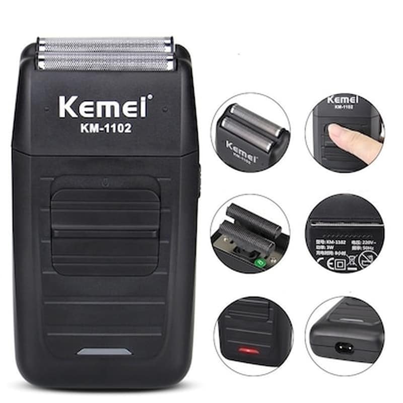 KEMEI Ξυριστική Μηχανή KEMEI KM-1102 για Κεφάλι και Πρόσωπο με Trimmer για Υγρό και Στεγνό Ξύρισμα Επαναφορτιζόμενη