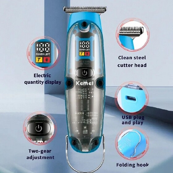 KEMEI KM-2258 Κουρευτική Μηχανή Επαναφορτιζόμενη Μπλε image 1