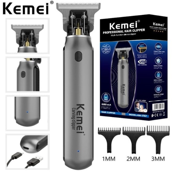 KEMEI KM-1757 Κουρευτική Μηχανή Επαναφορτιζόμενη Γκρι image 0