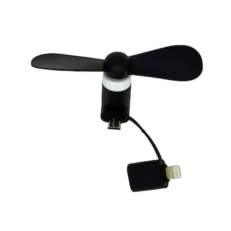 ANCUS Micro Usb Mini Fan Ancus Μαύρο Με Επιπλέον Κονέκτορα Lightning