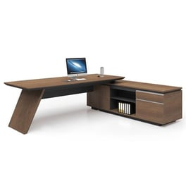 Γραφείο Γωνιακό Woodwell από MDF 200x90 cm - Μαύρο/Καρυδί