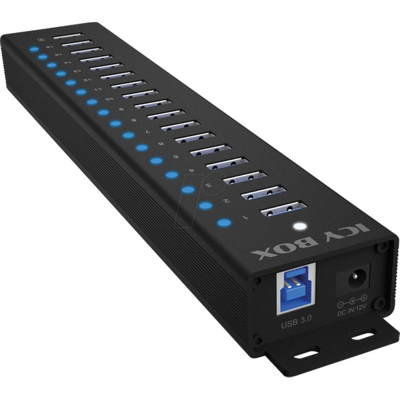 Icy Box IB-HUB1717-U3 USB Hub 16-Port USB 3.2 Gen 1 συμβατό με Type-A και Θύρα Φόρτισης USB-A