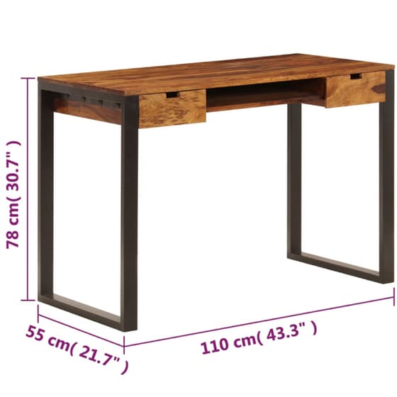 Γραφείο με Συρτάρια VidaXL από Μασίφ Ξύλο Sheesham 110x55cm - Sheesham/Μαύρο image 6