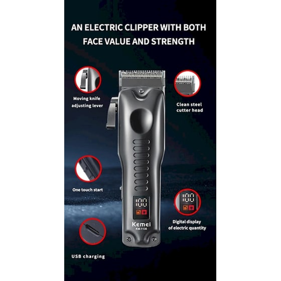 KEMEI KM-1136 Κουρευτική Μηχανή Επαναφορτιζόμενη Μαύρο image 3