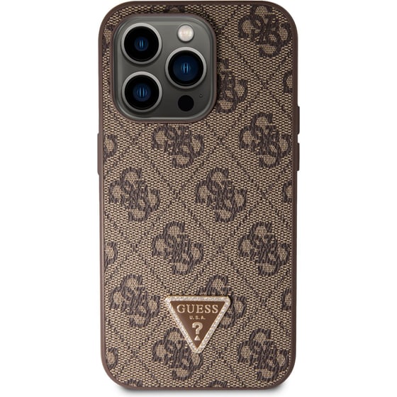 Θήκη Apple iPhone 14 Pro - Guess Triangle Metal Logo Strass Collection Crossbody Case - Καφέ image 5