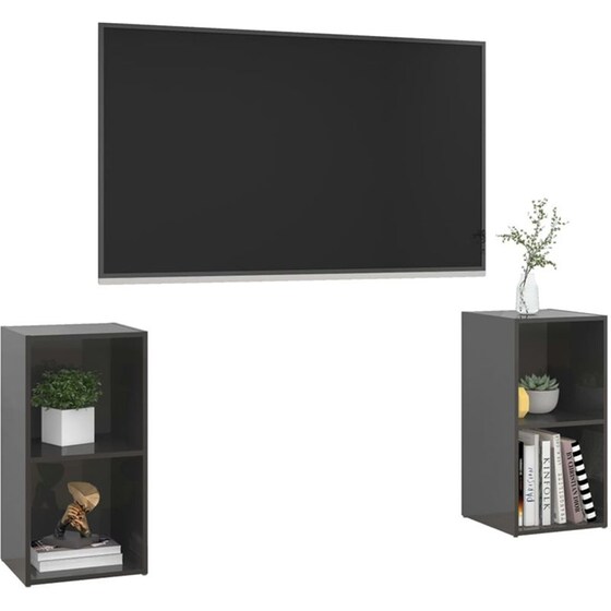 Έπιπλα Τηλεόρασης VidaXL από Μοριοσανίδα 2 Τμχ 72x35x36.5cm - Γκρι image 2
