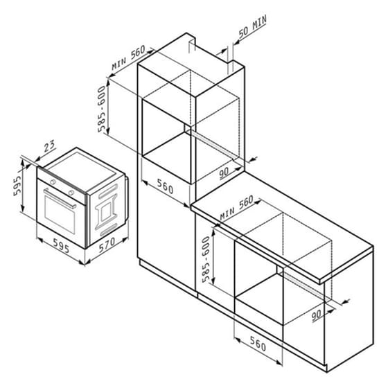 PYRAMIS PO782008SBL 78 Lt Μαύρο Εντοιχιζόμενος Φούρνος Άνω Πάγκου image 1