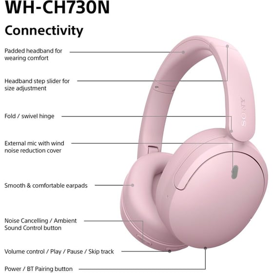 Sony WH-CH730N Ασύρματα Ακουστικά Κεφαλής Noise Cancelling - Pink image 9