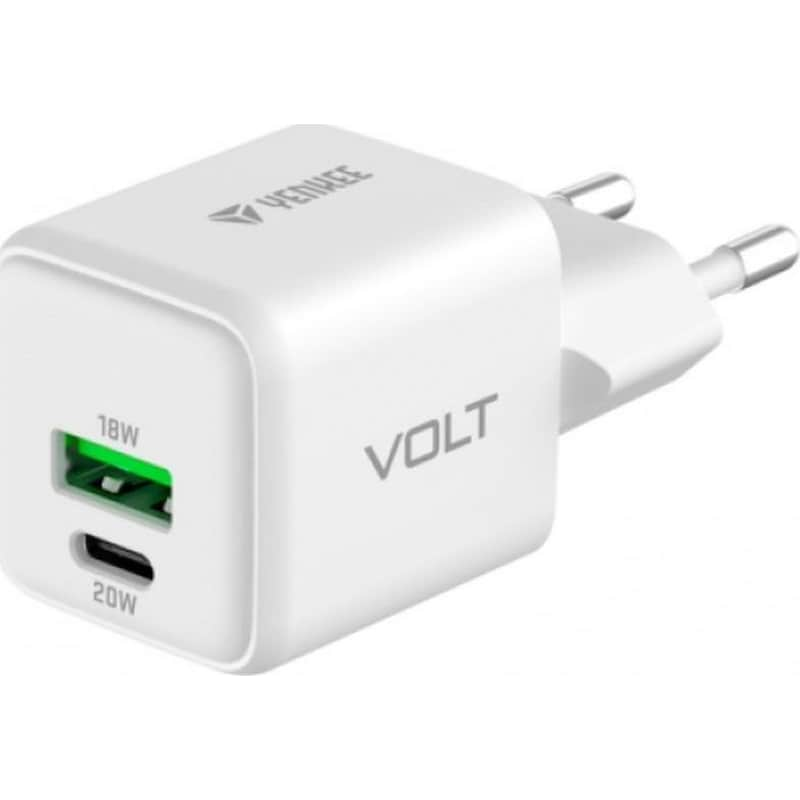 YENKEE Yenkee Yac G38 Volt Φορτιστής Dual USB-C / USB-A, 20W/18W Gan - Λευκό