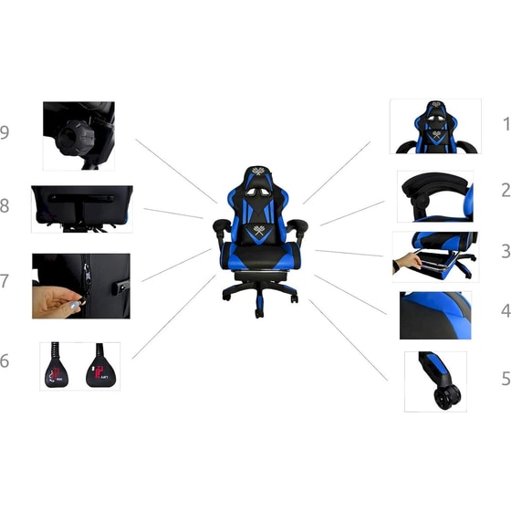 Καρέκλα Gaming Malatec 8978 με Υποπόδιο από Οικολογικό Δέρμα - Μαύρη/Μπλε image 6