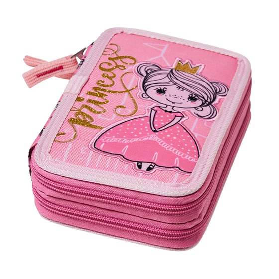 Κασετίνα Παραλληλόγραμμη Γεμάτη Coolbee Princess Διπλή Ροζ image 1
