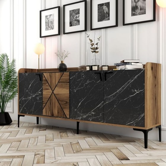 Μπουφές 24Mall Agora από Μοριοσανίδα/Μέταλλο 180x35x78 cm - Μαύρος/Καρυδί image 5
