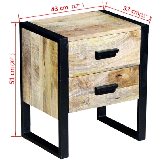 Κομοδίνο Vidaxl Από Μασίφ Ξύλο Μάνγκο 43x33x51 cm - Καφέ Μαύρο image 4