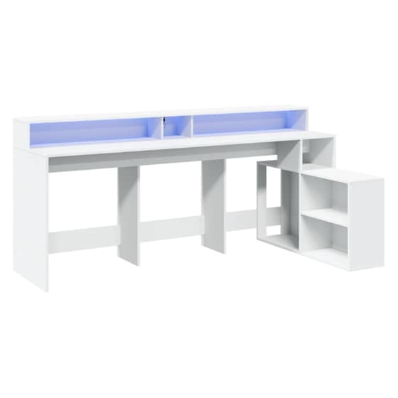 Γραφείο VidaXL με LED από Επεξεργασμένο Ξύλο 200x104x91 cm - Λευκό image 1