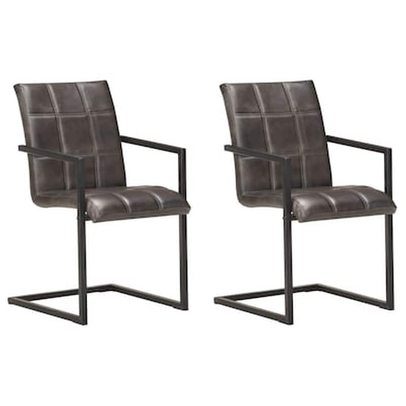 Vidaxl Καρέκλες Τραπεζαρίας «πρόβολος» 2 Τεμ. Γκρι Από Γνήσιο Δέρμα VIDAXL