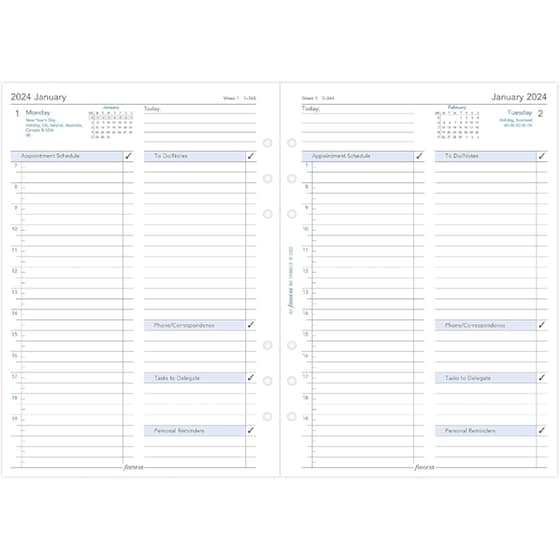 Ανταλλακτικά Φύλλα Ημερολογίου Filofax 2024 Ημερήσια Με Ραντεβού Eng A5 image 1