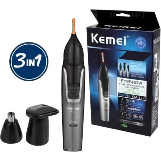 Trimmer KEMEI KM-312 3 σε 1 Επαναφορτιζόμενo για Μύτη, Αυτιά, Φρύδια και Φαβορίτες Ασημί image 1
