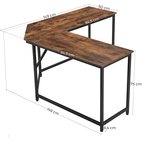 Γραφείο Γωνιακό Vasagle Lwd73x από Μοριοσανίδα 149x50cm - Καφέ/Μαύρο image 2