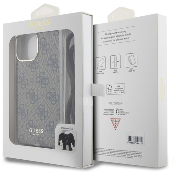Guess  Quot;4g Logo Collection Quot; Crossbody Hard Case Script Metal Logo Θήκη Προστασίας Από Σιλικόνη Με Λουράκι – Iphone 15 Pro Max (καφέ – Guhcp15xhc4sew) image 5