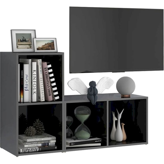 Έπιπλα Τηλεόρασης Vidaxl από Μοριοσανίδα 2τμχ  72x35x36.5 cm  - Γκρι image 2