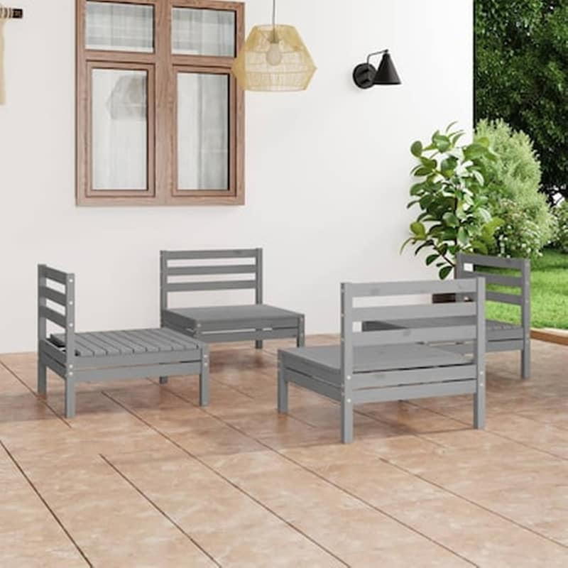 Vidaxl Σαλόνι Κήπου Σετ 4 Τεμαχίων Γκρι Από Μασίφ Ξύλο Πεύκου