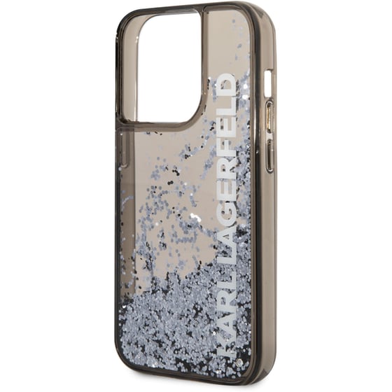 Θήκη Apple iPhone 14 Pro Max - Karl Lagerfeld Liquid Glitter Translucent Case Elongated Logo - Clear Black/Glitter image 7