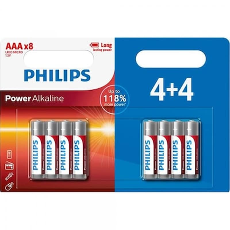 Μπαταρία Αλκαλική Philips Power Alkaline Lr03 Size Aaa 1.5 V Τεμ. 4+4