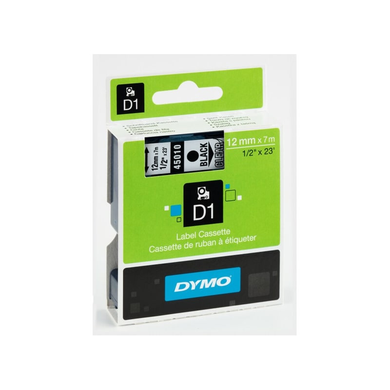 Dymo D1 12mm Black/clear Labels 45010