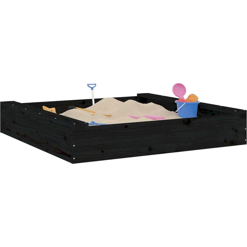 VidaXL Αμμοδόχος με Καθίσματα Τετράγωνη 111x111x20cm Ξύλινη - Μαύρο VIDAXL