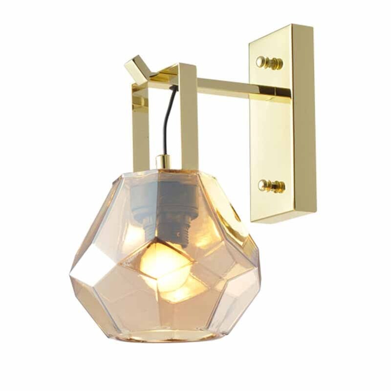 Απλίκα Τοίχου Aca V371481wa Μεταλλική 18x22.5x32.5 cm - Χρυσή/Κεχριμπαριού