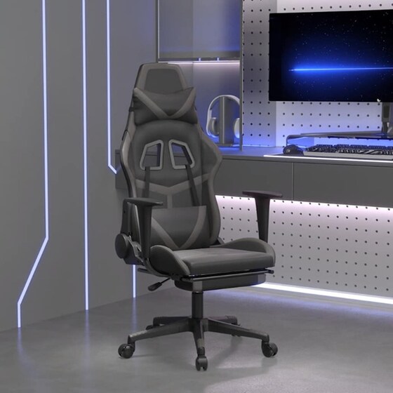 Καρέκλα Gaming VIDAXL 345438 με Υποπόδιο από Τεχνητό Δέρμα - Μαύρο image 9