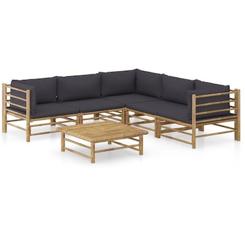 Σετ Σαλόνι Κήπου Vidaxl από Μπαμπού με Μαξιλάρια 6 Τμχ - Ανθρακί VIDAXL