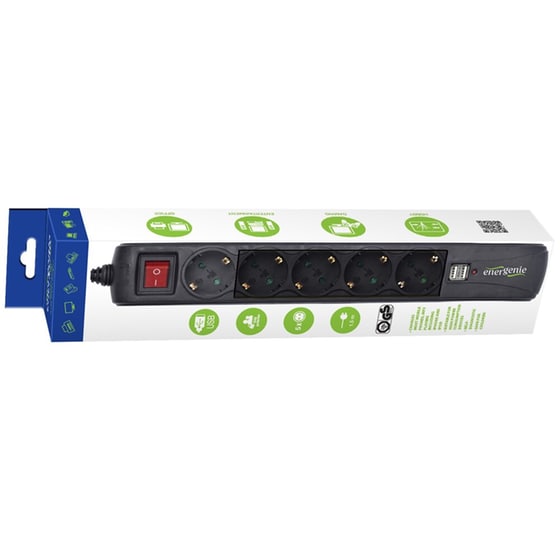Πολύπριζο Ασφαλείας Energenie SPG5-U-5 5 Θέσεων & 2x Usb 1.5m  - Μαύρο image 2