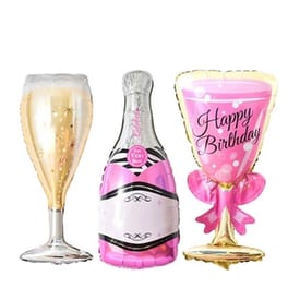 Σετ Μπαλόνια σε Σχήμα Σαμπάνιας με Ποτήρια "Happy Birthday" 6 Τμχ - Πολύχρωμα